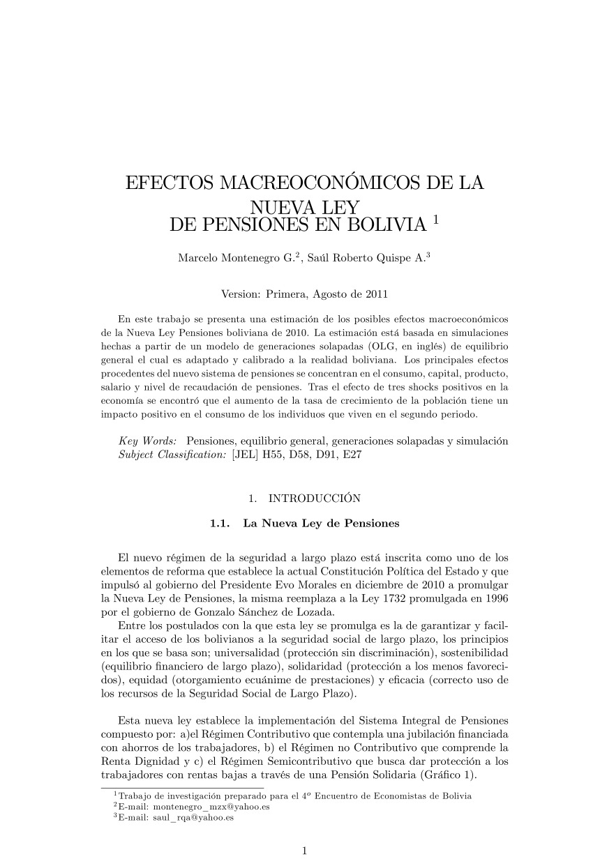 Pdf Efectos Macroeconomicos De La Nueva Ley De Pensiones En Bolivia