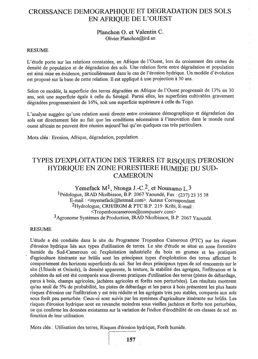 Pdf Croissance Demographique Et Degradation Des Sols En Afrique De L Ouest Resume