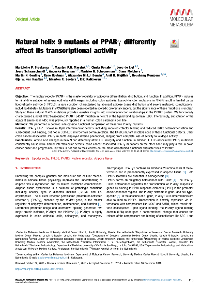 Pdf Natural Helix 9 Mutants Of Pparg Differently Affect Its Transcriptional Activity