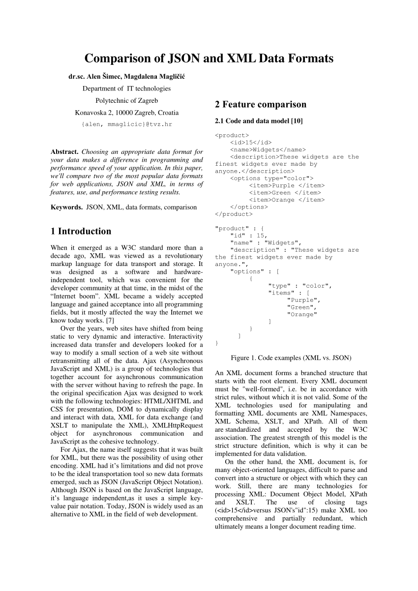 Pdf Comparison Of Json And Xml Data Formats