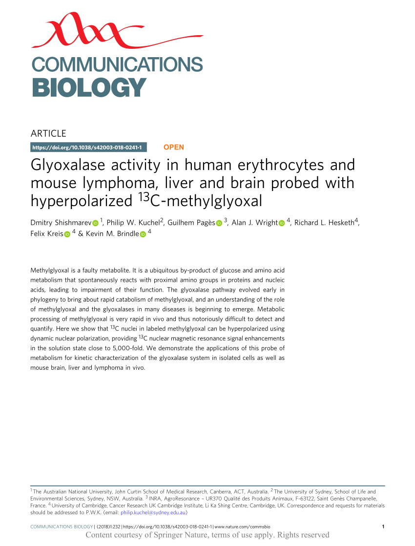 PDF) Glyoxalase activity in human erythrocytes and mouse lymphoma ...