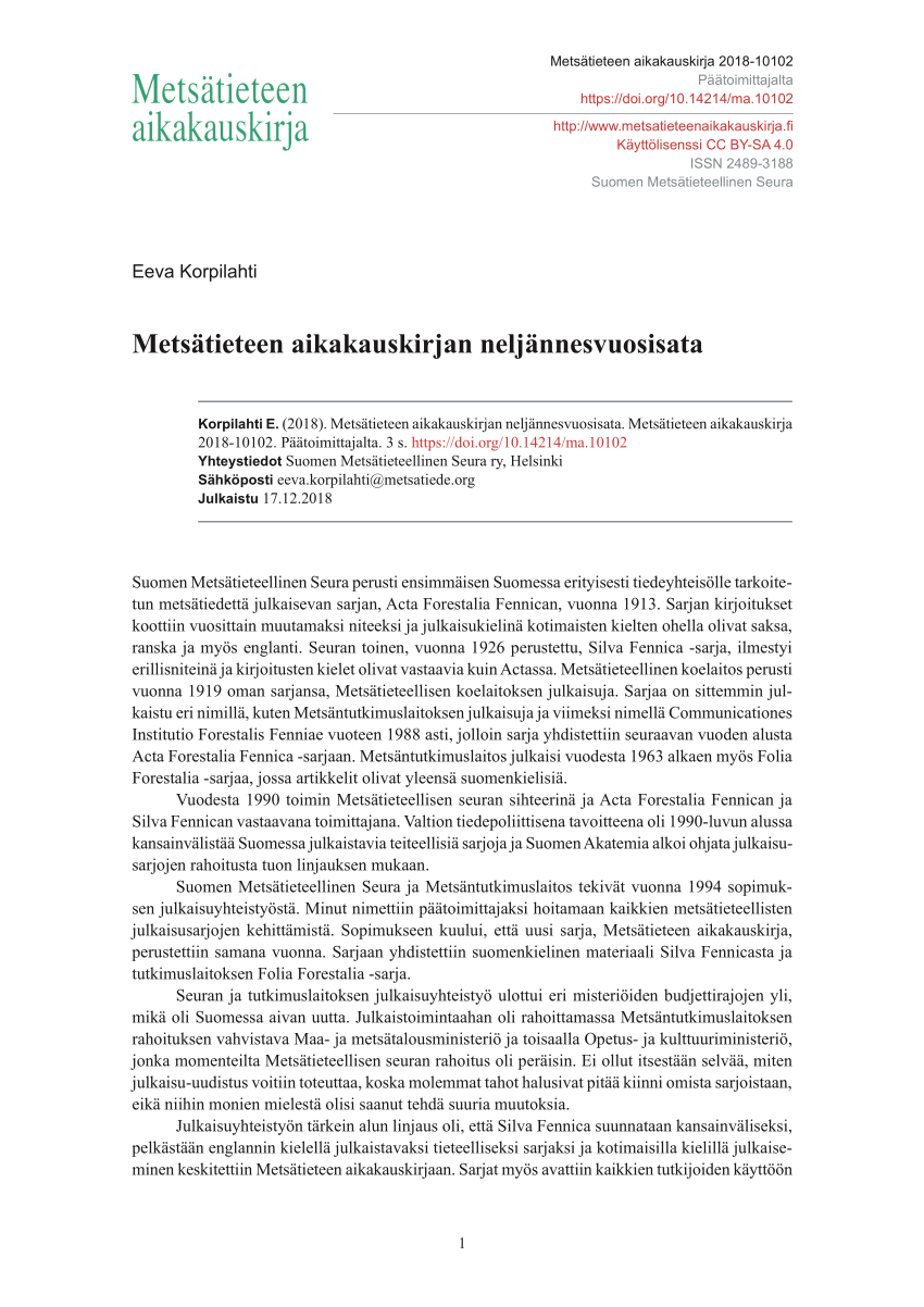 PDF) Metsätieteen aikakauskirjan neljännesvuosisata