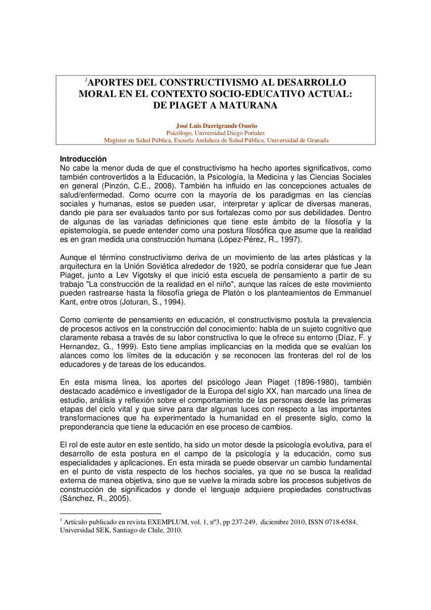 PDF) APORTES DEL CONSTRUCTIVISMO AL DESARROLLO MORAL EN EL CONTEXTO  SOCIO-EDUCATIVO ACTUAL: DE PIAGET A MATURANA