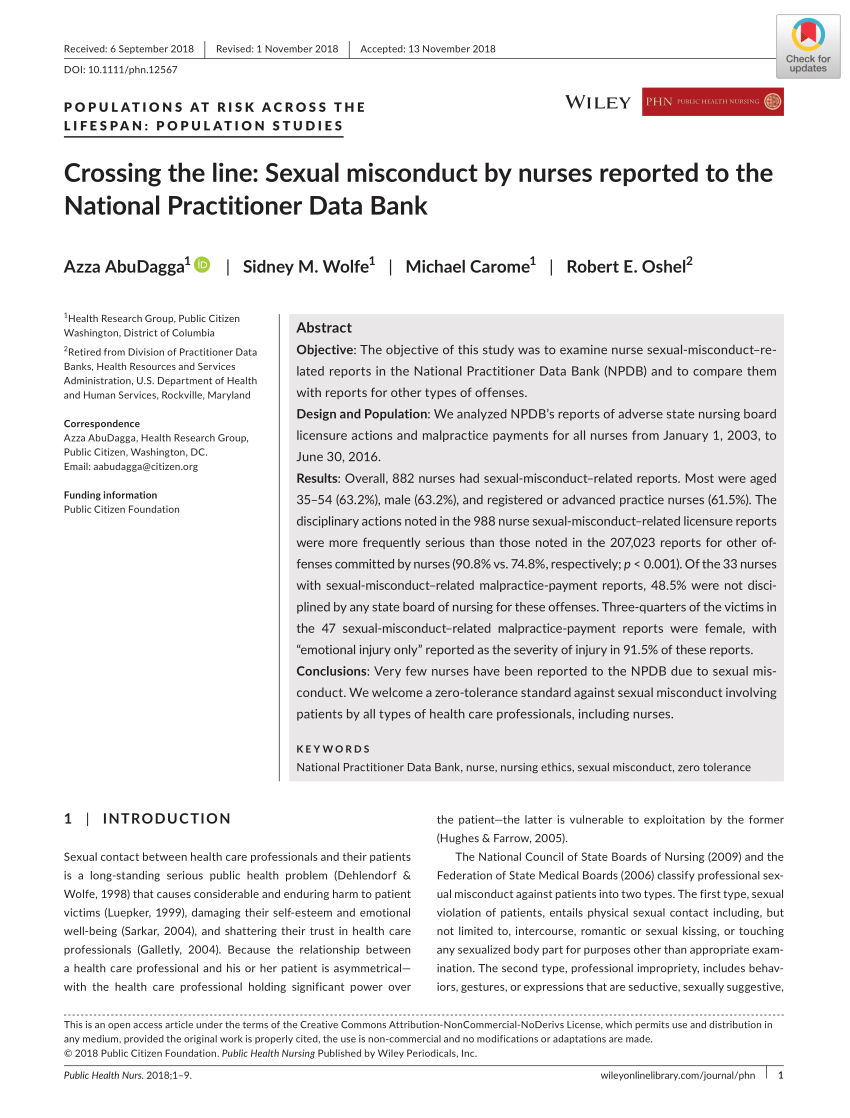 Pdf Crossing The Line Sexual Misconduct By Nurses Reported To The National Practitioner Data Bank 3748