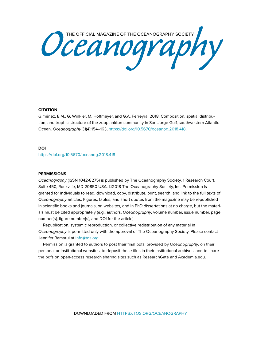 Pdf Composition Spatial Distribution And Trophic Structure Of The Zooplankton Community In San Jorge Gulf Southwestern Atlantic Ocean