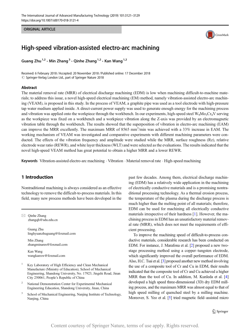 High-speed vibration-assisted electro-arc machining | Request PDF