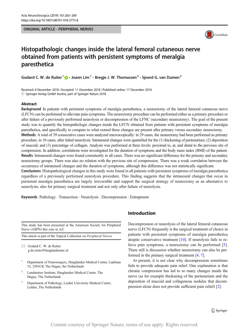 Histopathologic Changes Inside The Lateral Femoral Cutaneous Nerve