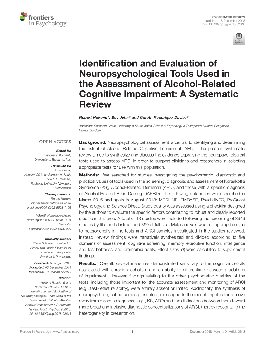 Frontiers  Neuropsychological Assessments of Patients With