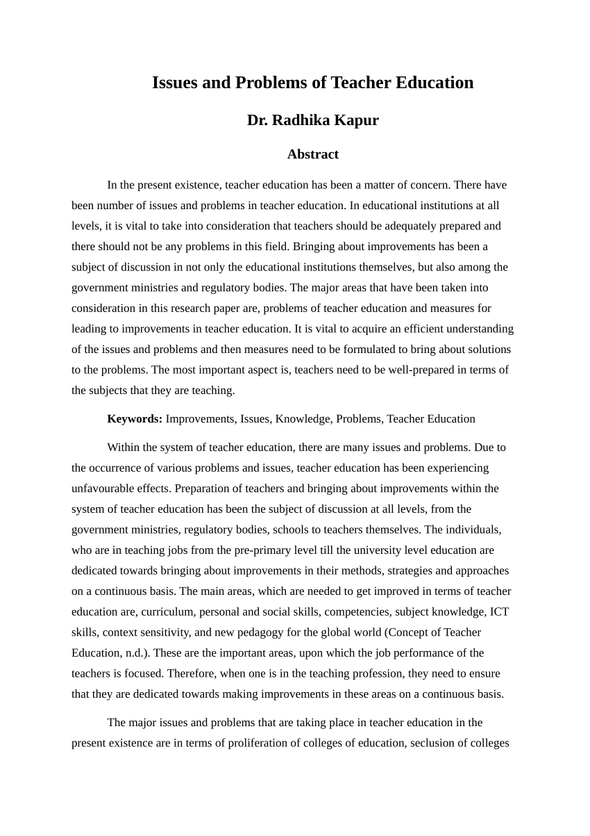 research paper on teacher education
