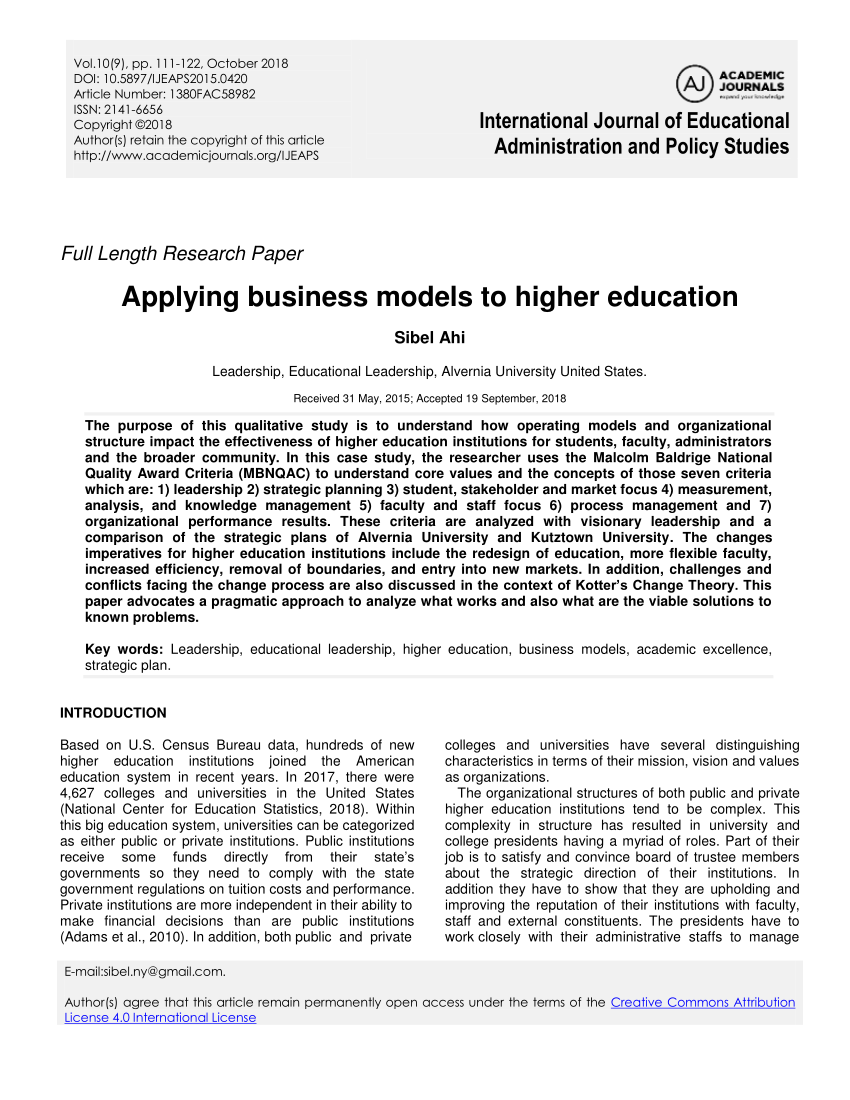 business model of higher education