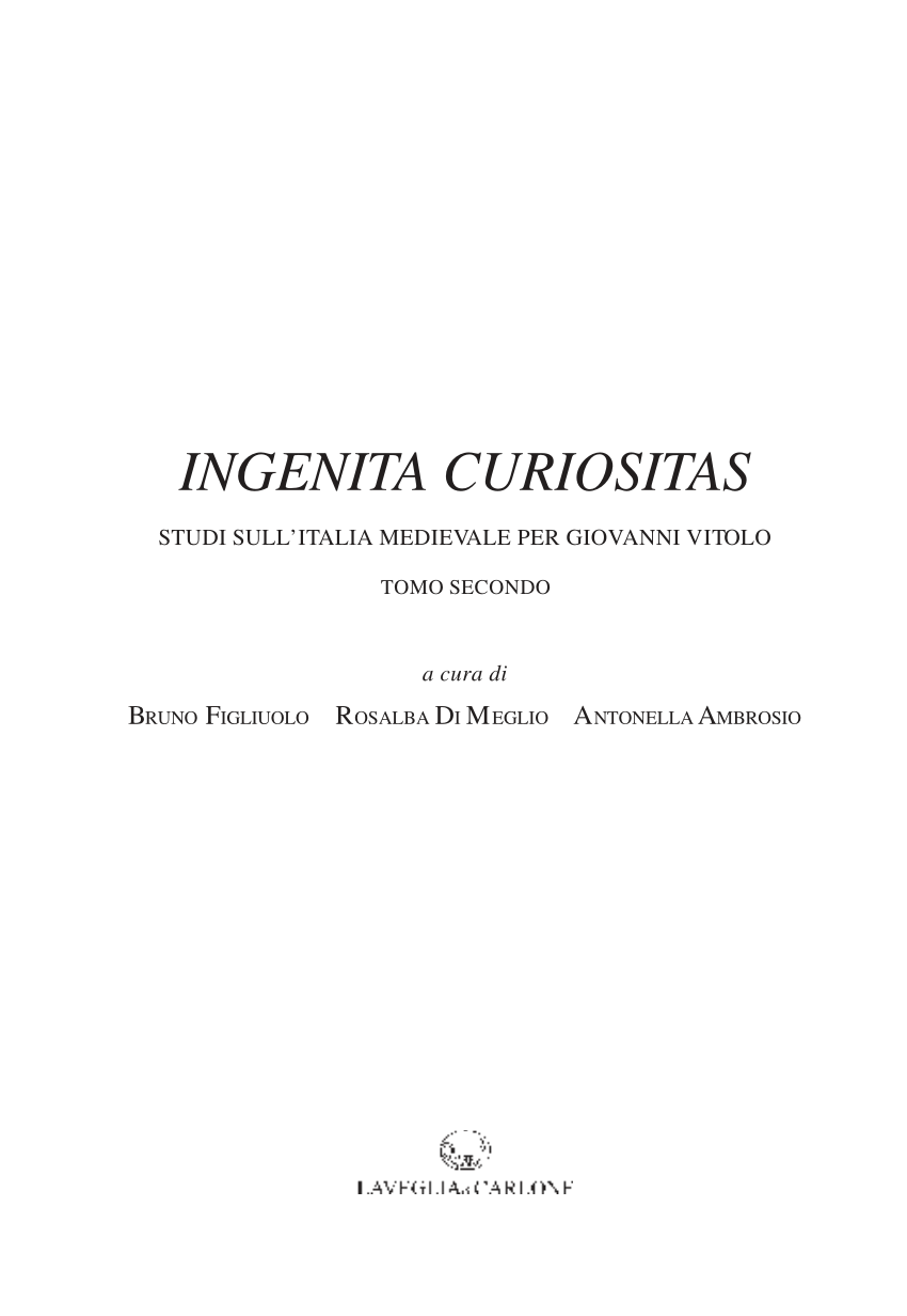 PDF) INGENITA CURIOSITAS STUDI SULL'ITALIA MEDIEVALE PER GIOVANNI