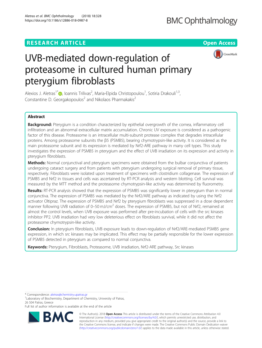 PDF) UVB-mediated down-regulation of proteasome in cultured human ...