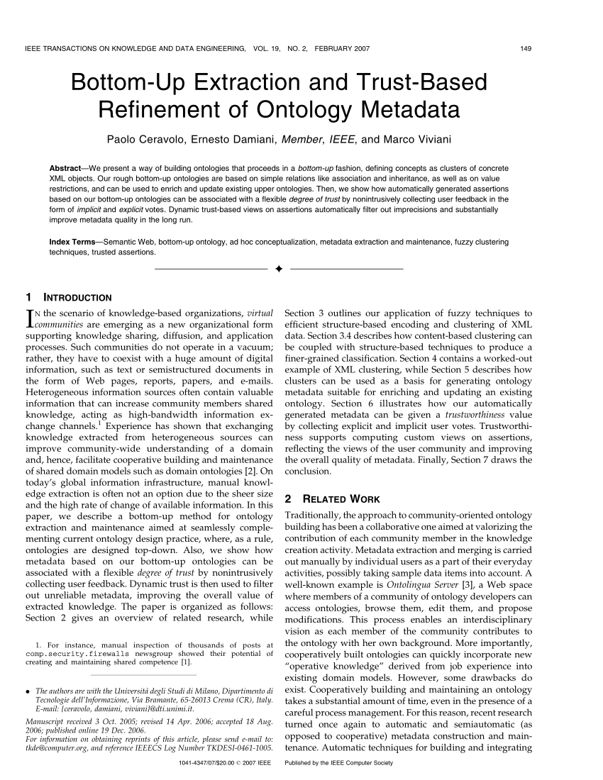 Pdf Bottom Up Extraction And Trust Based Refinement Of Ontology Metadata