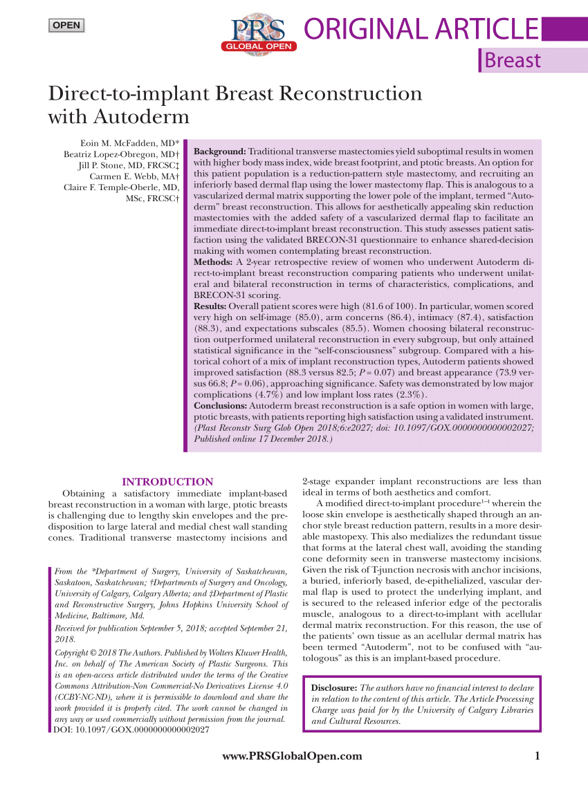 (PDF) Direct-to-implant Breast Reconstruction with Autoderm