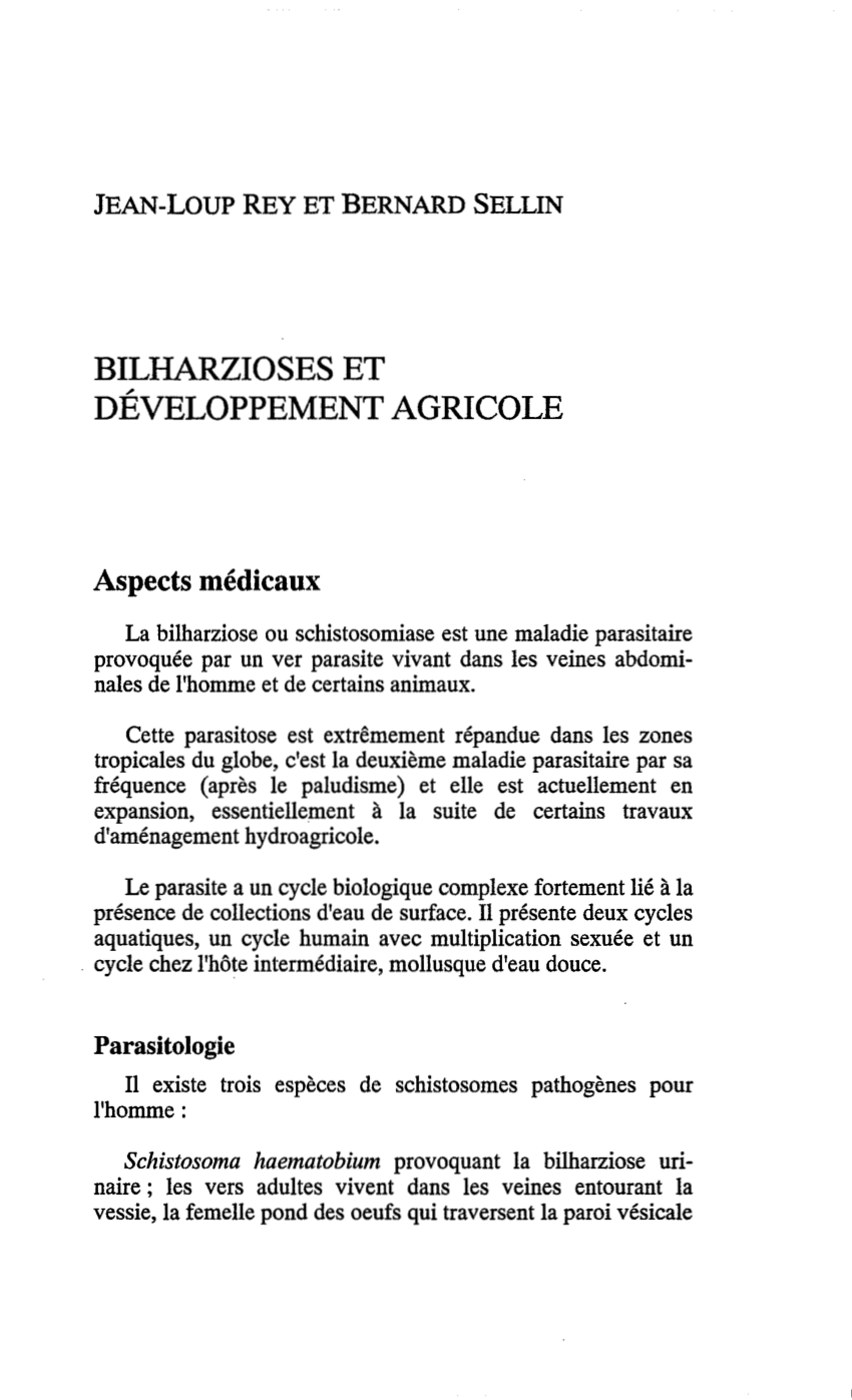 PDF) Bilharzioses et développement agricole