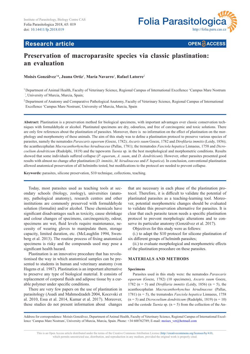 (PDF) Preservation of macroparasite species via classic plastination