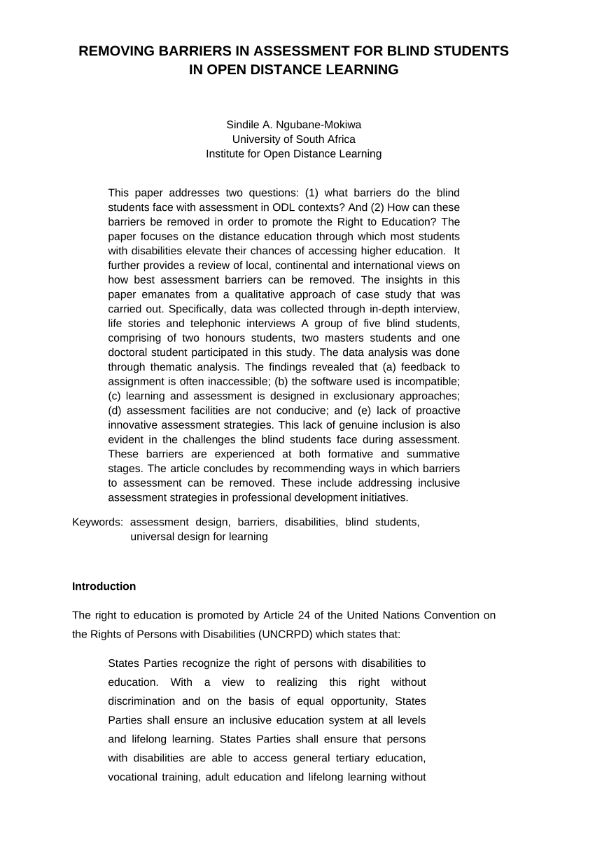 barriers to learning in distance education research paper