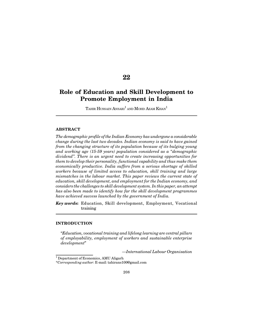 700 words essay on role of education in skill development