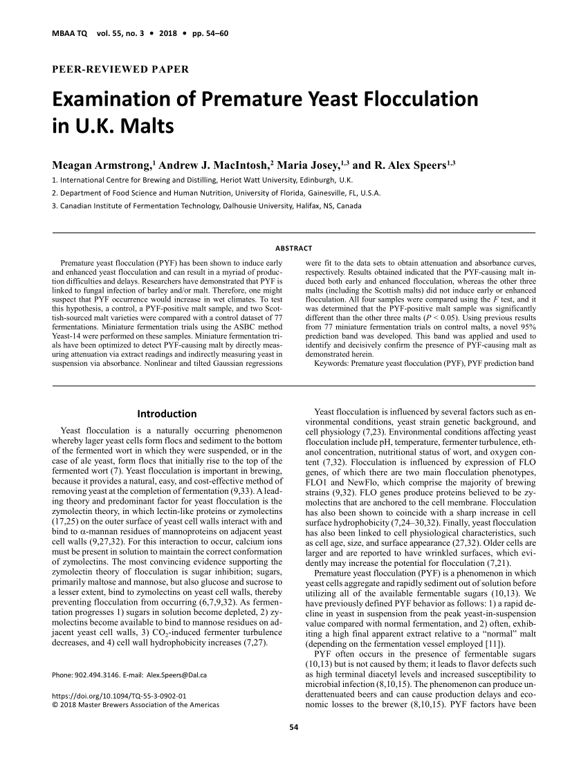 Yeast Flocculation Chart