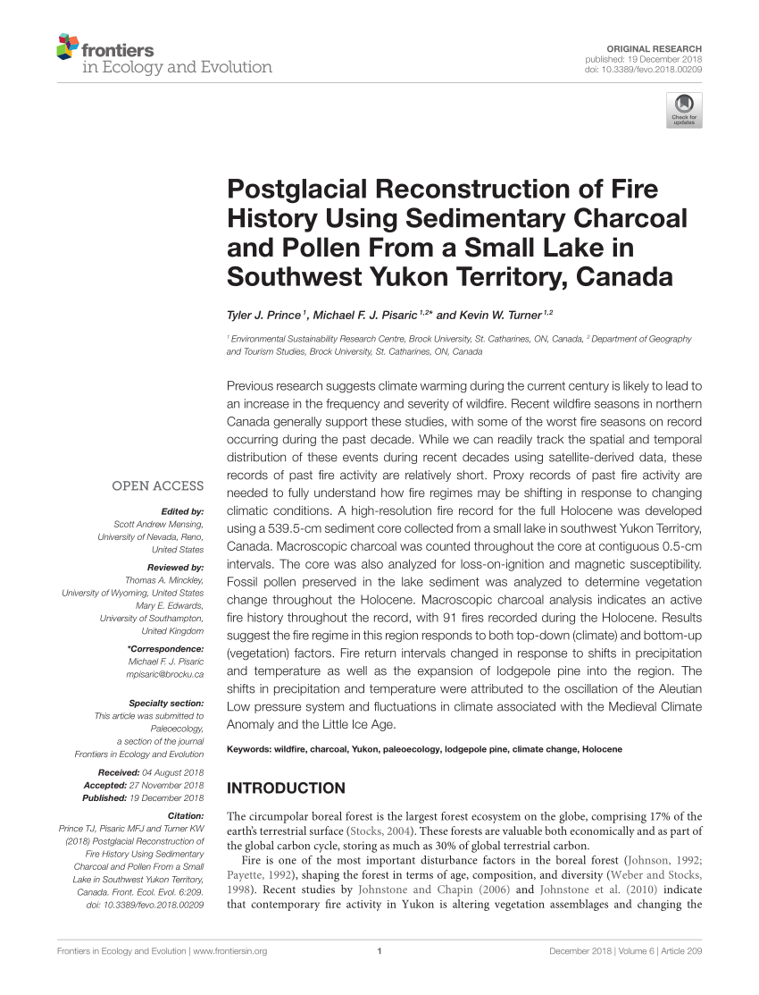 PDF) Postglacial Reconstruction of Fire History Using Sedimentary ...