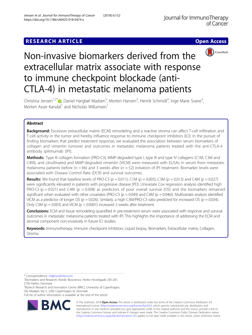 PDF) Non-invasive from extracellular matrix associate with response to immune checkpoint blockade (anti-CTLA-4) in metastatic melanoma patients