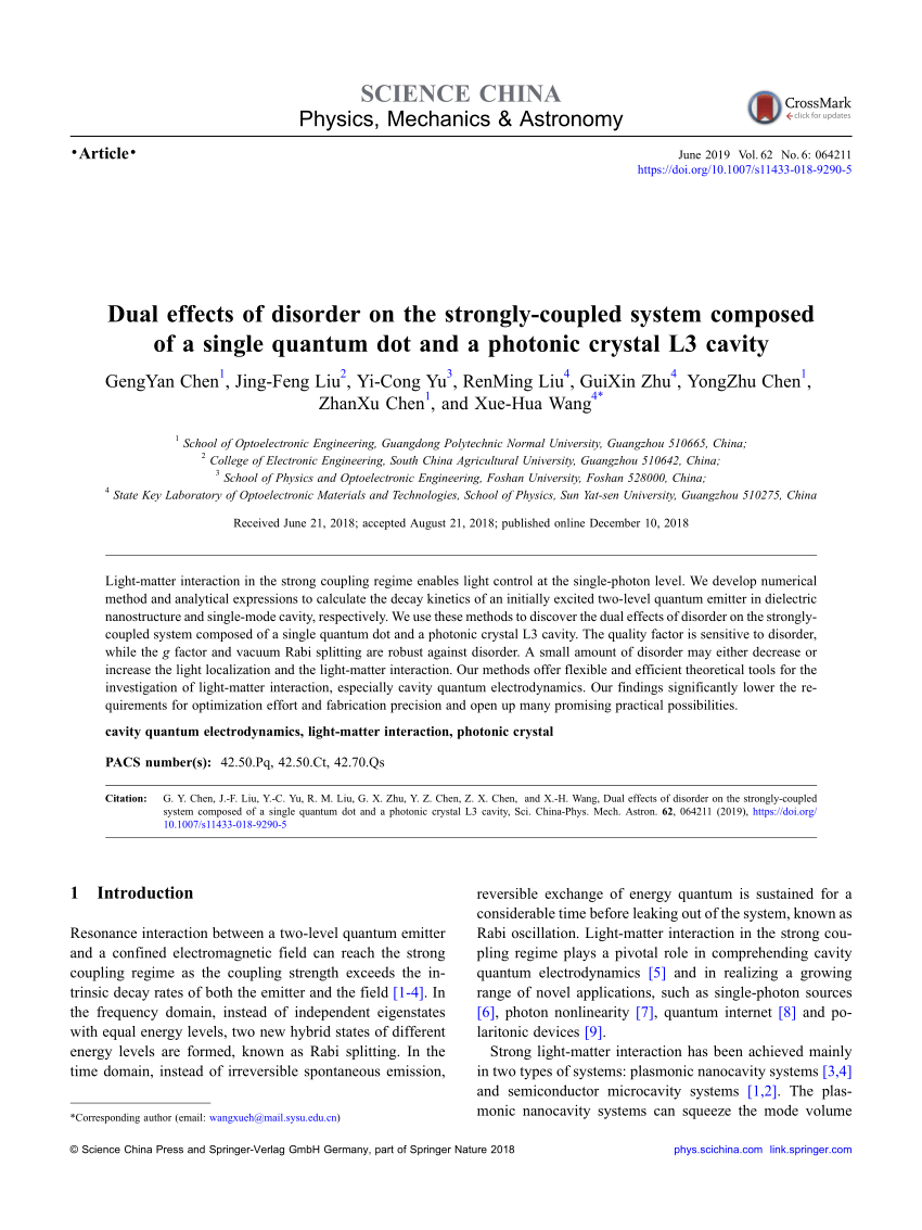 Pdf Dual Effects Of Disorder On The Strongly Coupled System Composed Of A Single Quantum Dot And A Photonic Crystal L3 Cavity