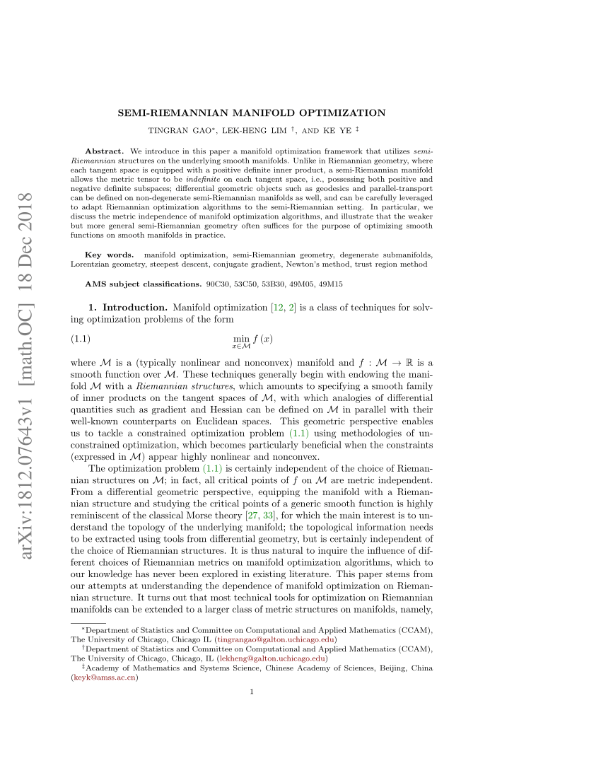 PDF) Semi-Riemannian Manifold Optimization