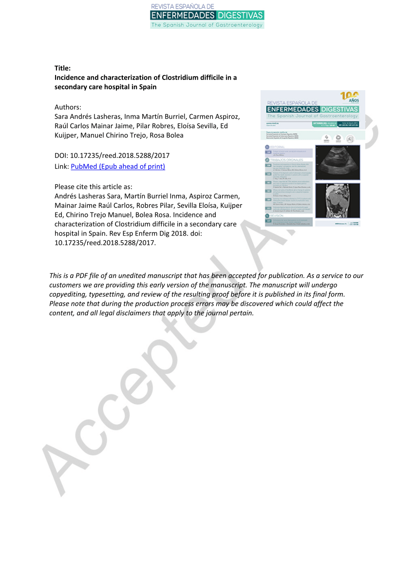 PDF Incidence and characterization of Clostridium difficile in a  