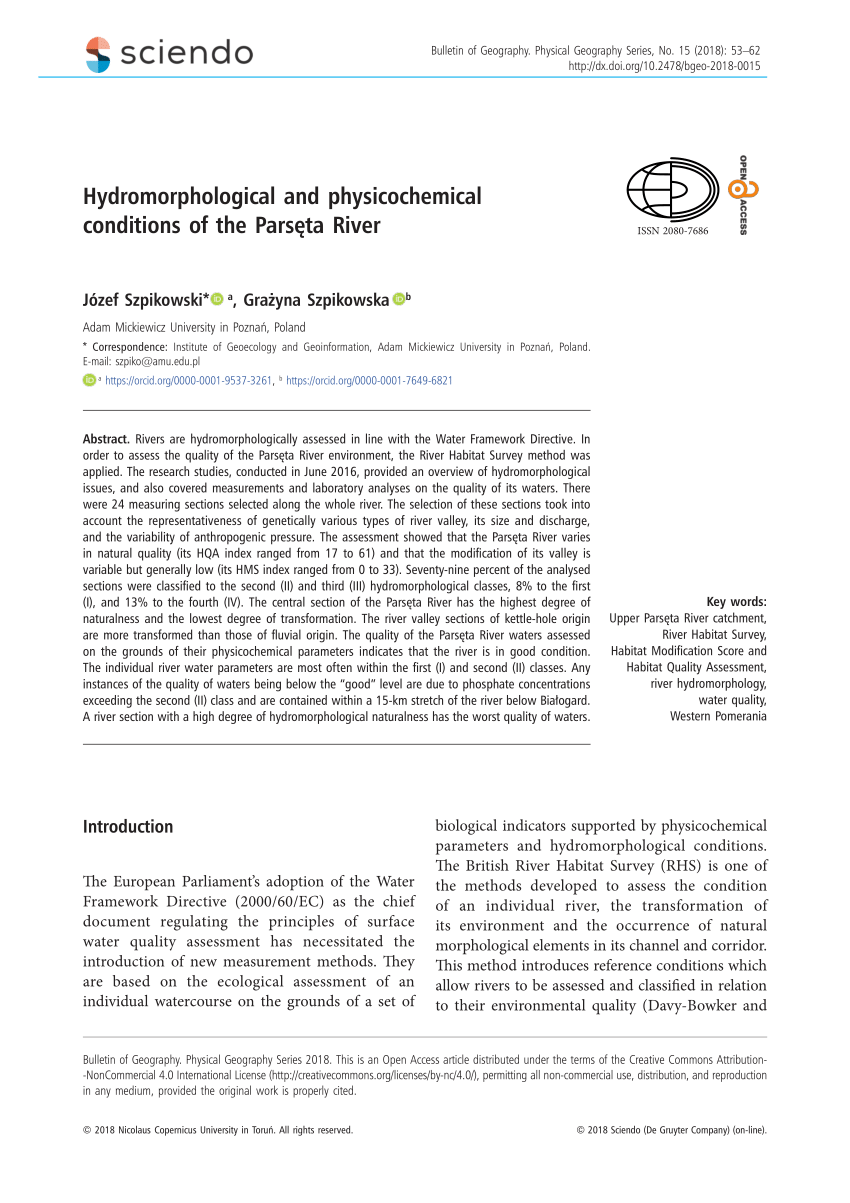 Pdf Hydromorphological And Physicochemical Conditions Of The Parseta River