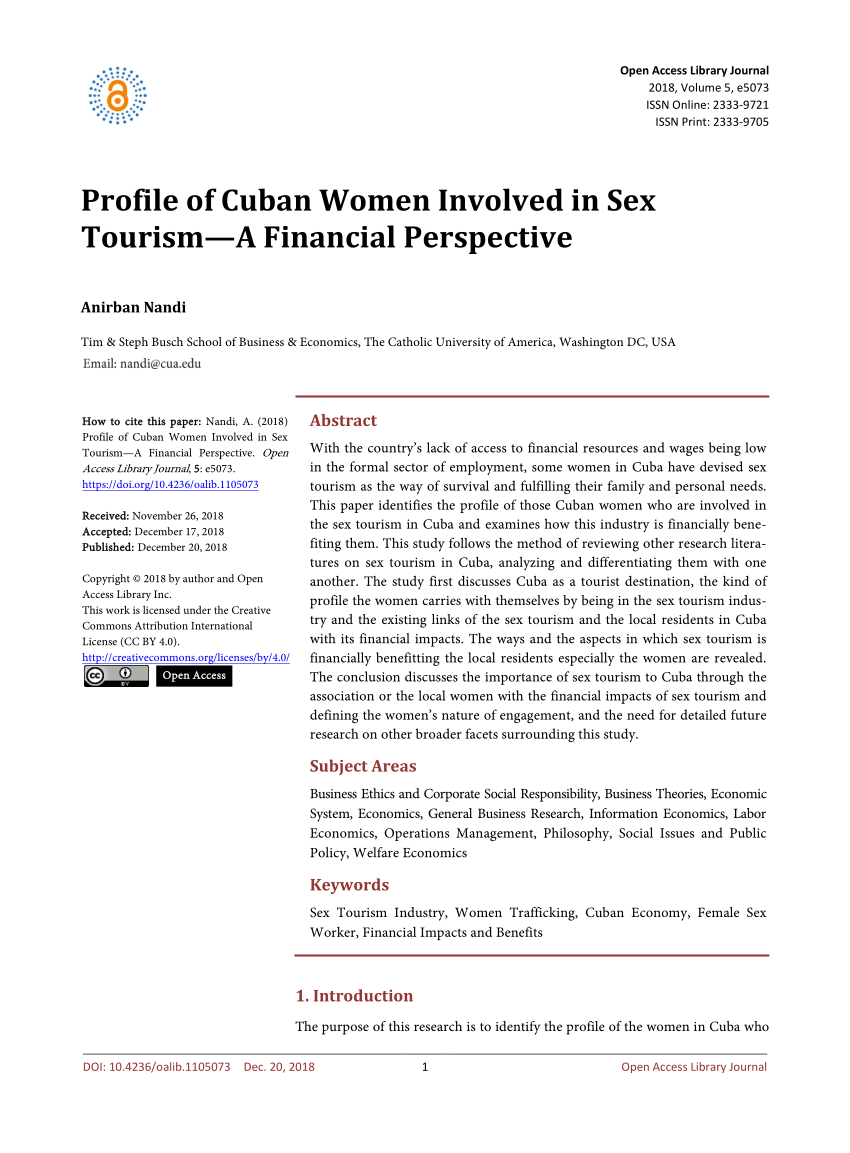 PDF) Profile of Cuban Women Involved in Sex Tourism—A Financial Perspective