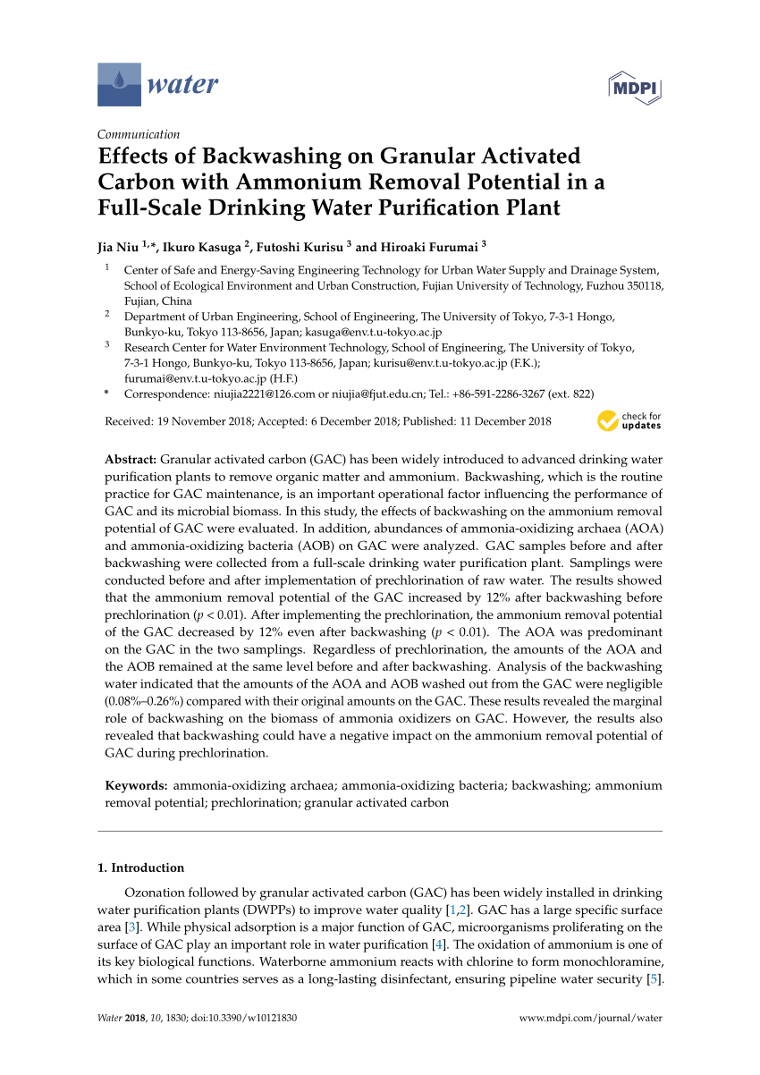 Pdf Effects Of Backwashing On Granular Activated Carbon With Ammonium Removal Potential In A Full Scale Drinking Water Purification Plant