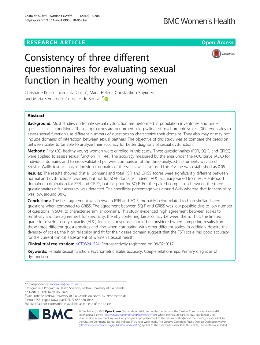 Pdf Consistency Of Three Different Questionnaires For Evaluating Sexual Function In Healthy 