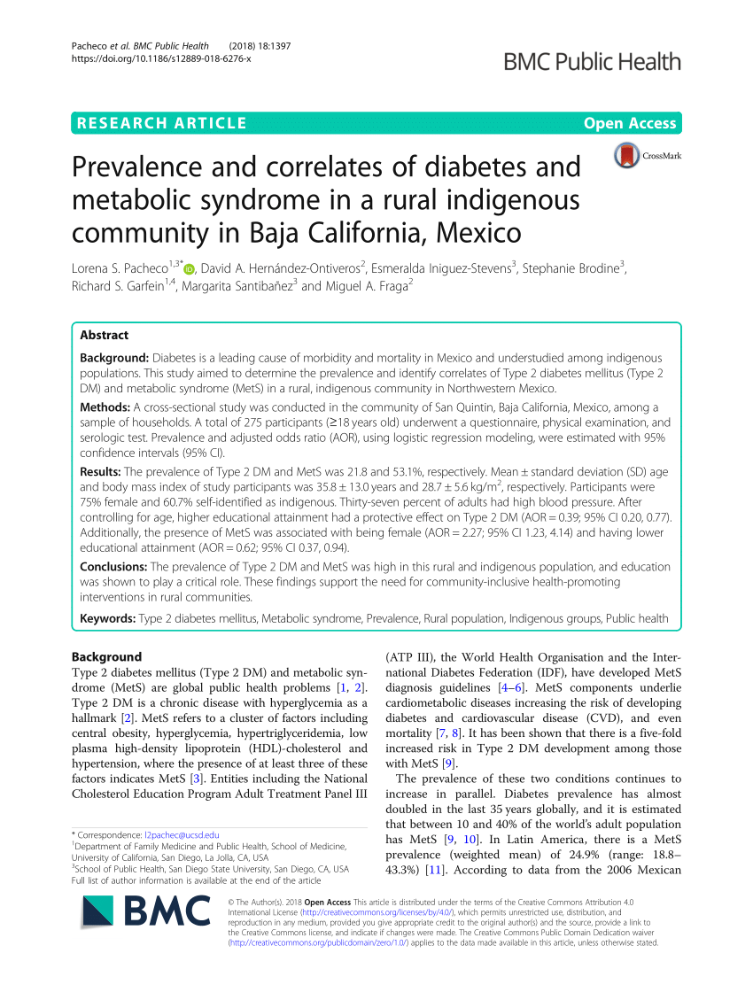 Pdf Prevalence And Correlates Of Diabetes And Metabolic