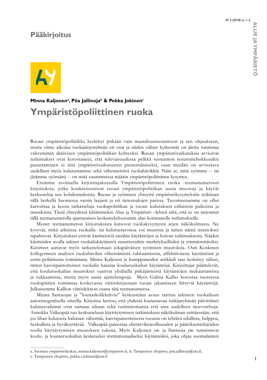 PDF) Ympäristöpoliittinen ruoka