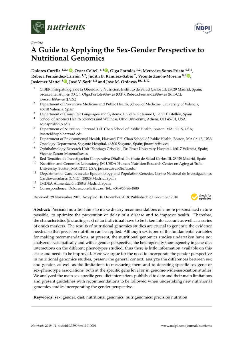 Pdf A Guide To Applying The Sex Gender Perspective To Nutritional Genomics 7668