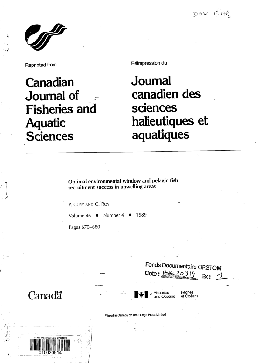 Canadian Journal Of Fisheries And Aquatic Sciences Impact Factor Pdf Optimal Environmental Window And Pelagic Fish Recruitment Success In Upwelling Areas