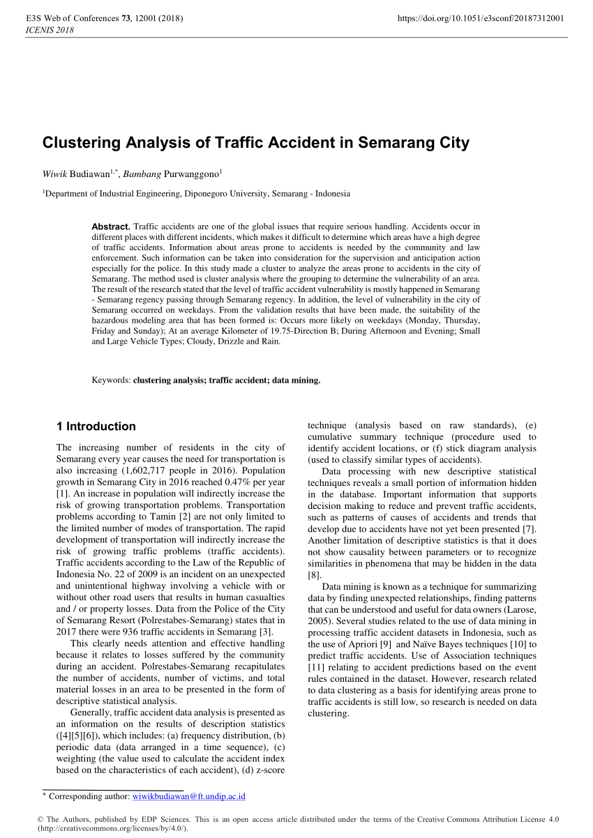 Pdf Clustering Analysis Of Traffic Accident In Semarang City