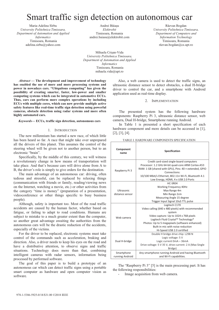 Pdf Smart Traffic Sign Detection On Autonomous Car