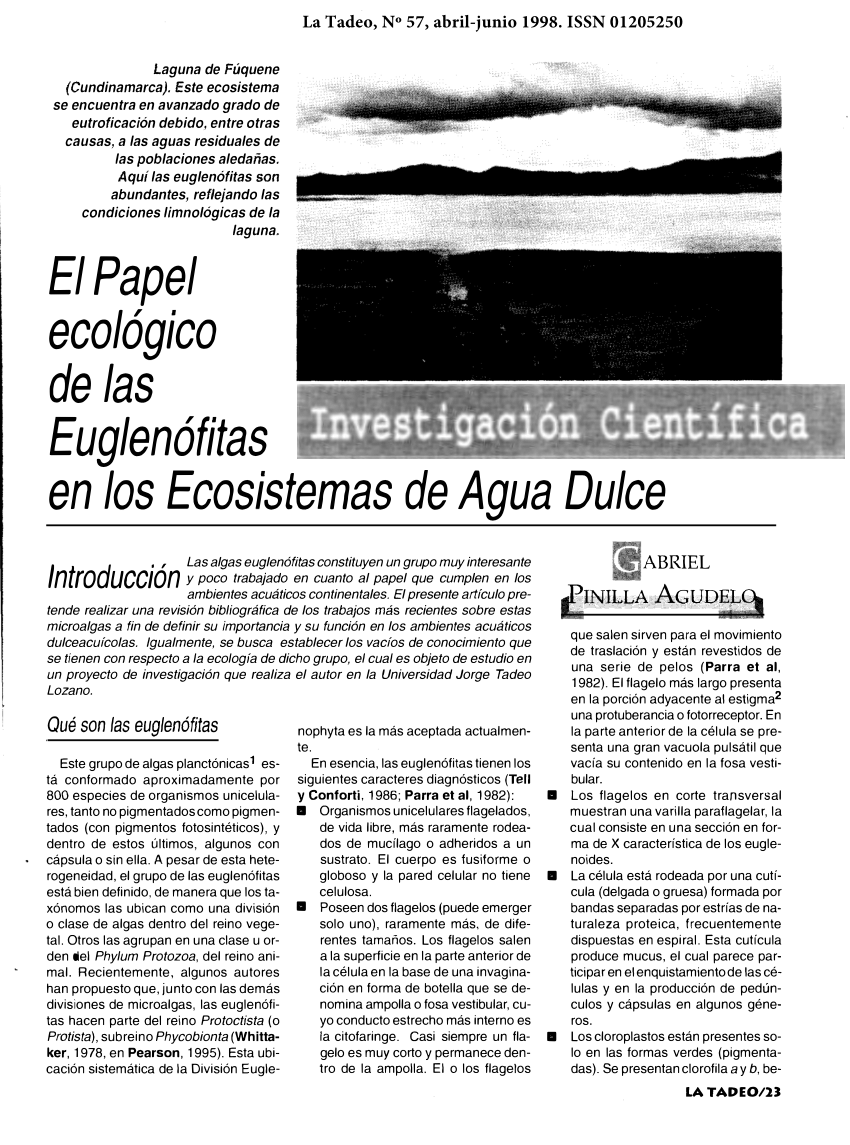 Pdf El Papel Ecologico De Las Euglenofitas En Los Ecosistemas De Agua Dulce