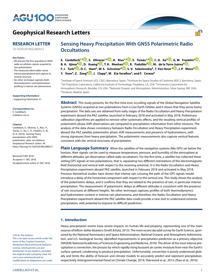 Pdf Sensing Heavy Precipitation With Gnss Polarimetric Radio Occultations