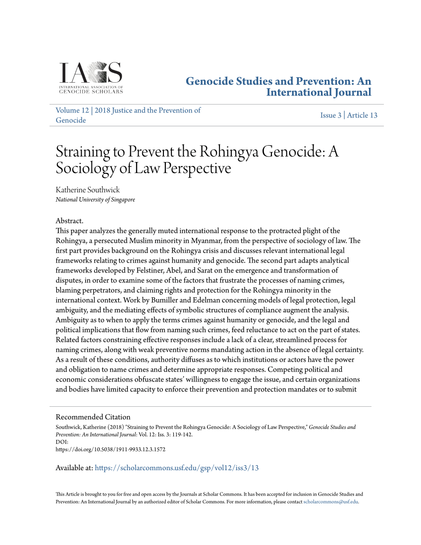 PDF) Straining to Prevent the Rohingya Genocide: A Sociology of ...