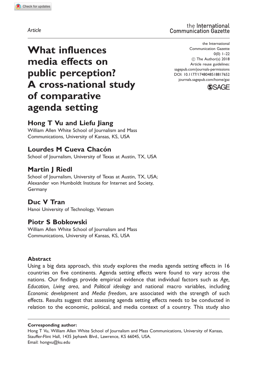 Pdf What Influences Media Effects On Public Perception A Cross National Study Of Comparative Agenda Setting