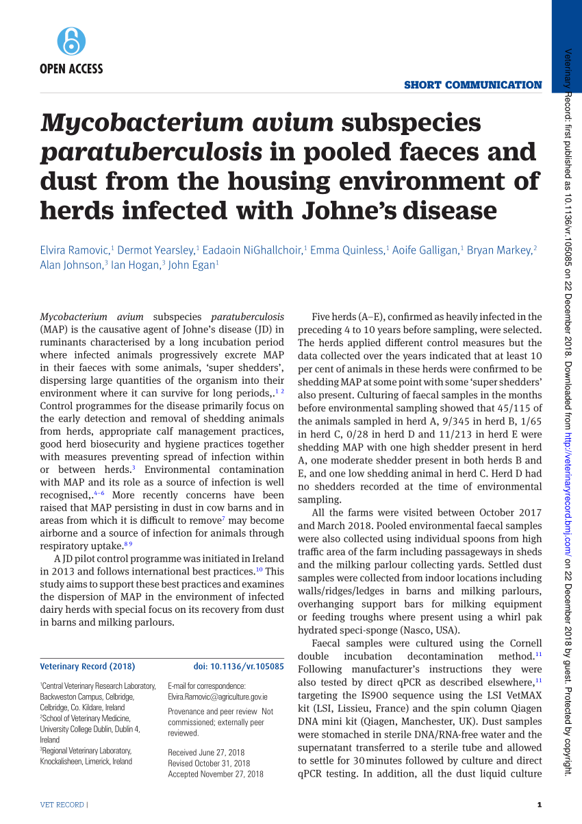 (PDF) Mycobacterium avium subspecies paratuberculosis in pooled faeces ...