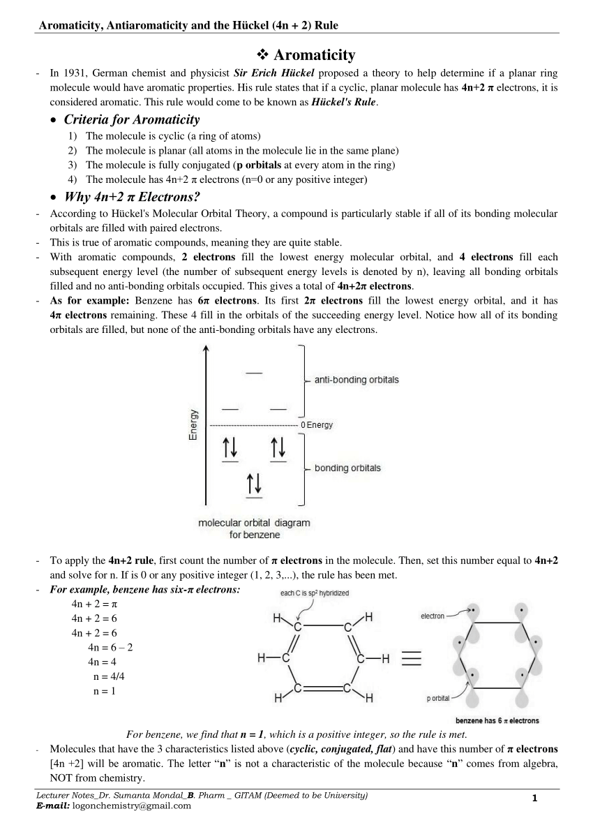 Pdf Aromaticity Antiaromaticity Homoaromaticity And The Huckel 4n 2 Rule