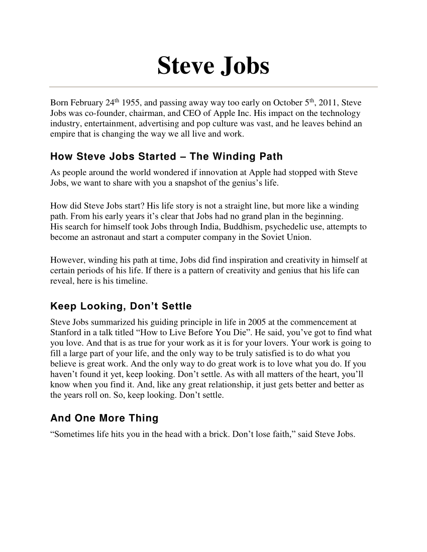 steve jobs summary essay