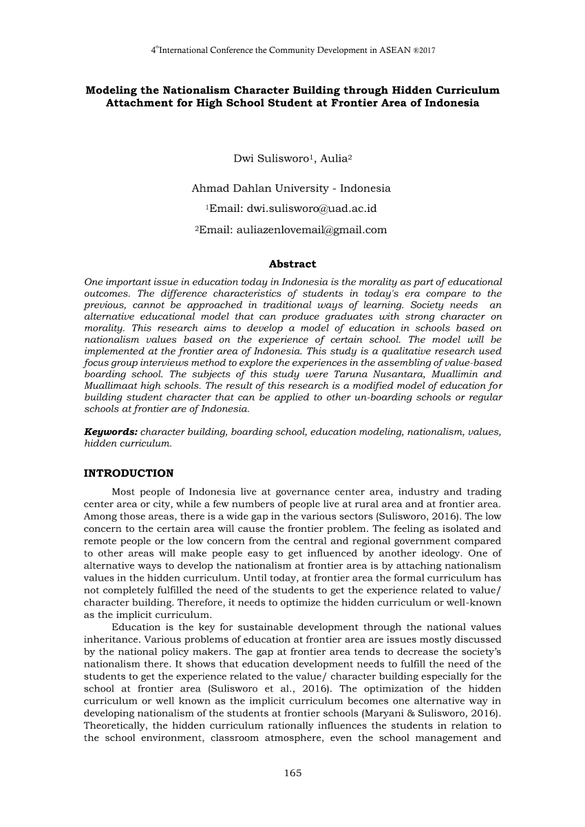 Pdf Modeling The Nationalism Character Building Through Hidden Curriculum Attachment For High 