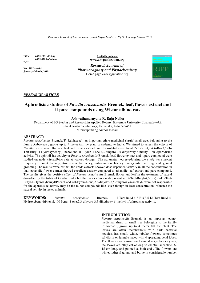 PDF Aphrodisiac studies of Pavetta crassicaulis Bremek. leaf