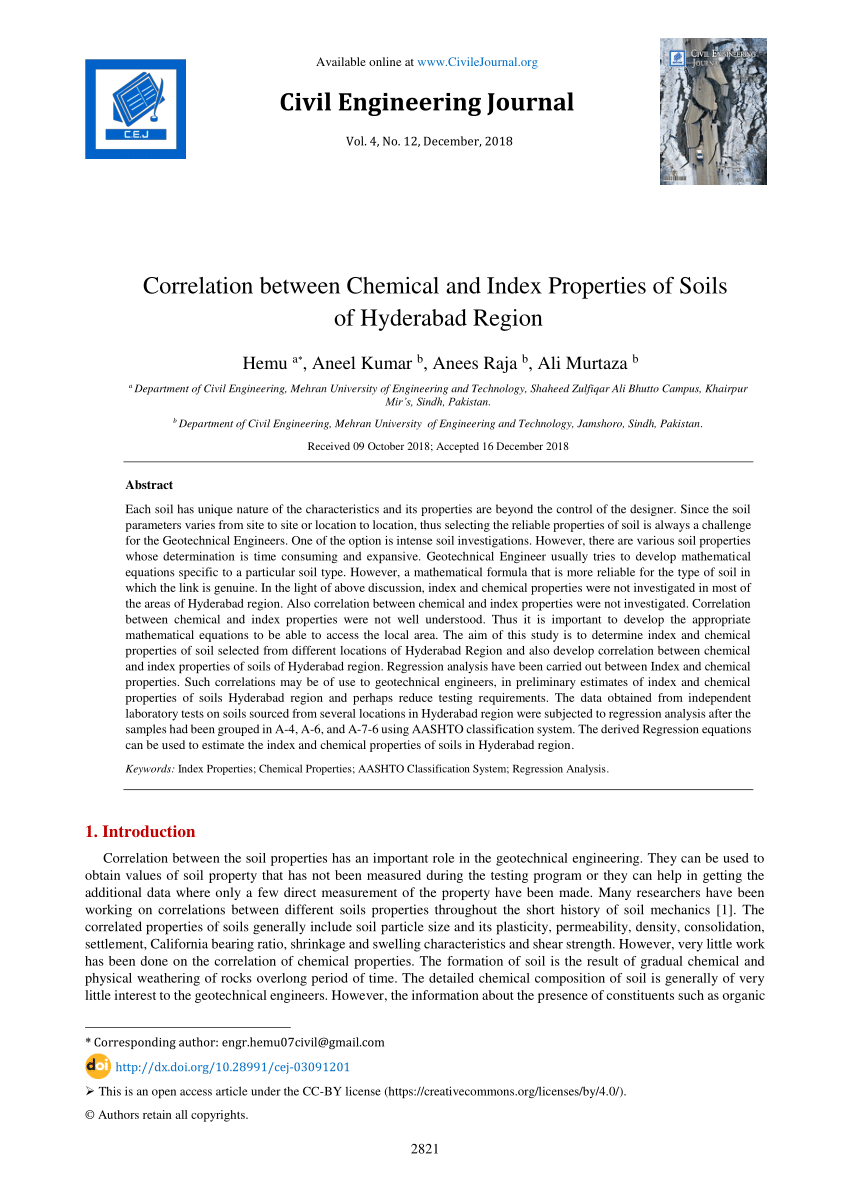 (PDF) Correlation between Chemical and Index Properties of Soils of ...