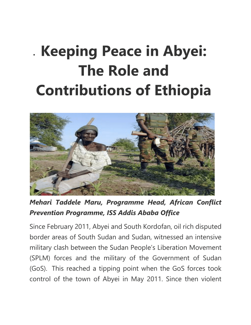 Pdf • Keeping Peace In Abyei The Role And Contributions Of Ethiopia