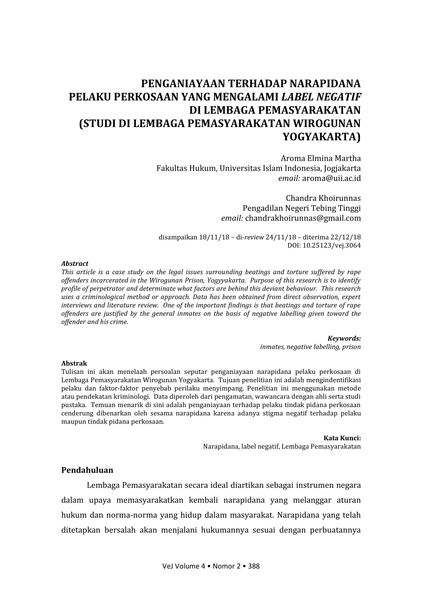 Pdf Penganiayaan Terhadap Narapidana Pelaku Perkosaan Yang